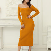 Robe pull en tricot à épaules dénudées Tia
